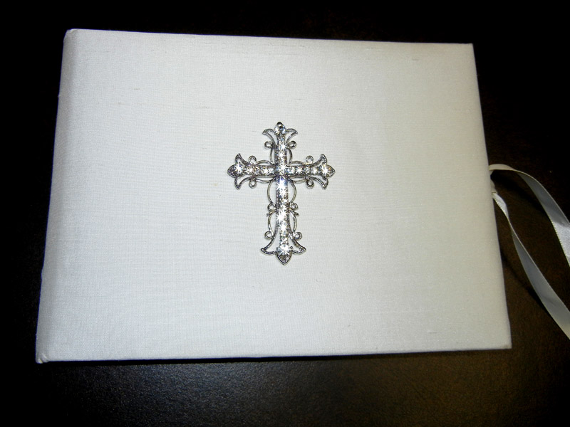 Silk Guest Book w/Large Crystal Cross
